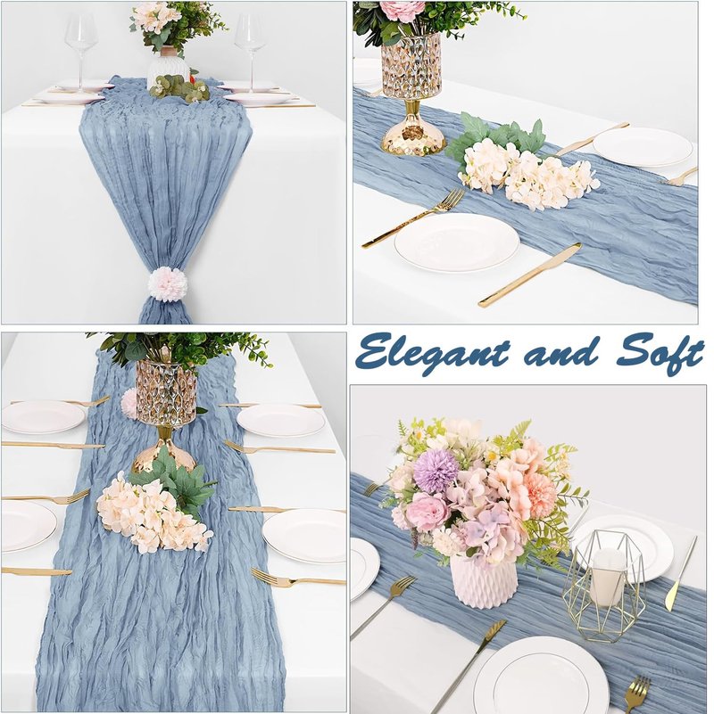 6 Pack Dusty Blue Cheesecloth Table Runner, 35 x 120 Inch Dusty Blue Cheese Cloth Table Runner, 10FT Boho Gauze Spring Table Runners for Wedding Bridal Baby Shower Birthday Party
