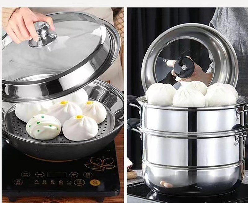 Steamer Plate, 2 Pcs 11.8 Inch Round Stainless Steel Steaming Net for Food Steaming (silver, M)