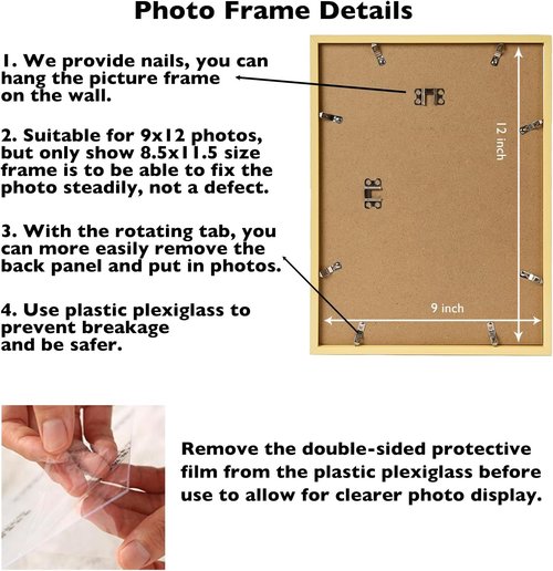 JCJMY Gold 9x12 Picture Frame - Wall Mounting Horizontally or Vertically | Durable Shatter-Resistant Plexiglass