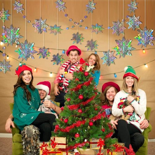 Cheerland Iridescent Snowflake Garland - Holographic 3D Streamers for Winter Wonderland Decor