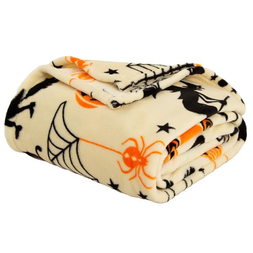 Pumpkin Halloween Blanket 50” x 70” Reversible Witch's Hat Spider Webs Print Fleece Throw Blanket, 320 GSM Surper Soft Warm Cozy Blanket for Couch Sofa, Halloween Harvest Gifts and Orange Home Decor