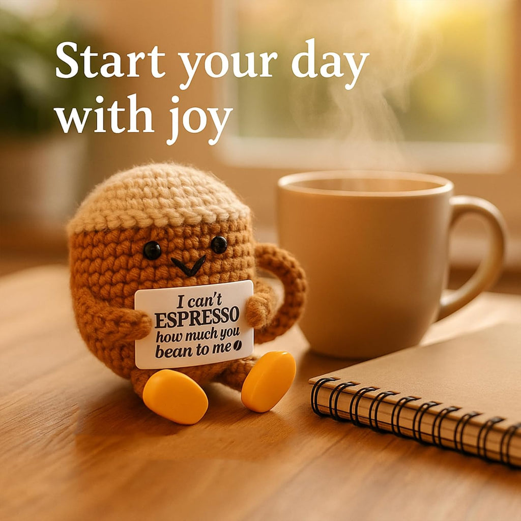 Positive Crochet Coffee Cup | Cute Desk Decor Gift for Coffee Lovers - Perfect for Him & Her