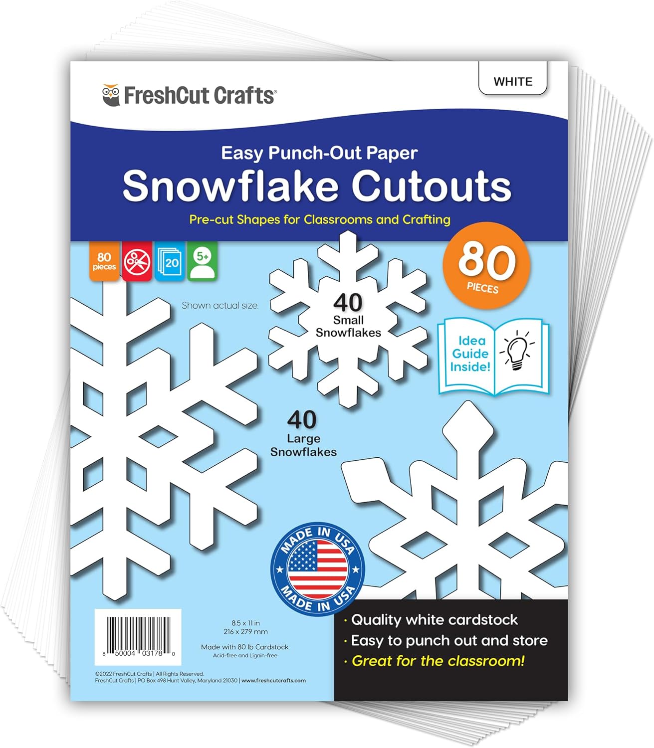 Skiennix Snowflake Paper Cutouts - 80 Pieces of 2-Sided White Card Stock for Classroom Decor | Winter Decorations