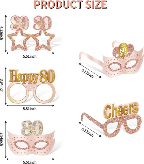 Guiruiy 24PCS 80th Birthday Eyeglasses - Pink Rose Gold Party Supplies for Women | Fun Celebration Decor