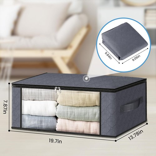 HomeHacks Storage 3-Pack Clothes Organizer Bags - Foldable Design with Large Clear Window | 35L, Gray