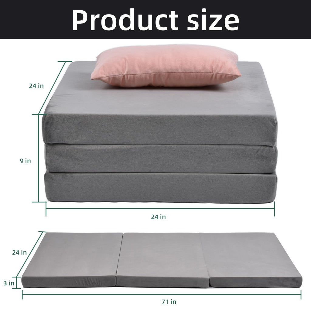 Folding Mattress, Trifold Memory Foam Mattress with Collapsible and Washable Cover, Camping, Fold Up Guest Bed, Travel and Guest Mat