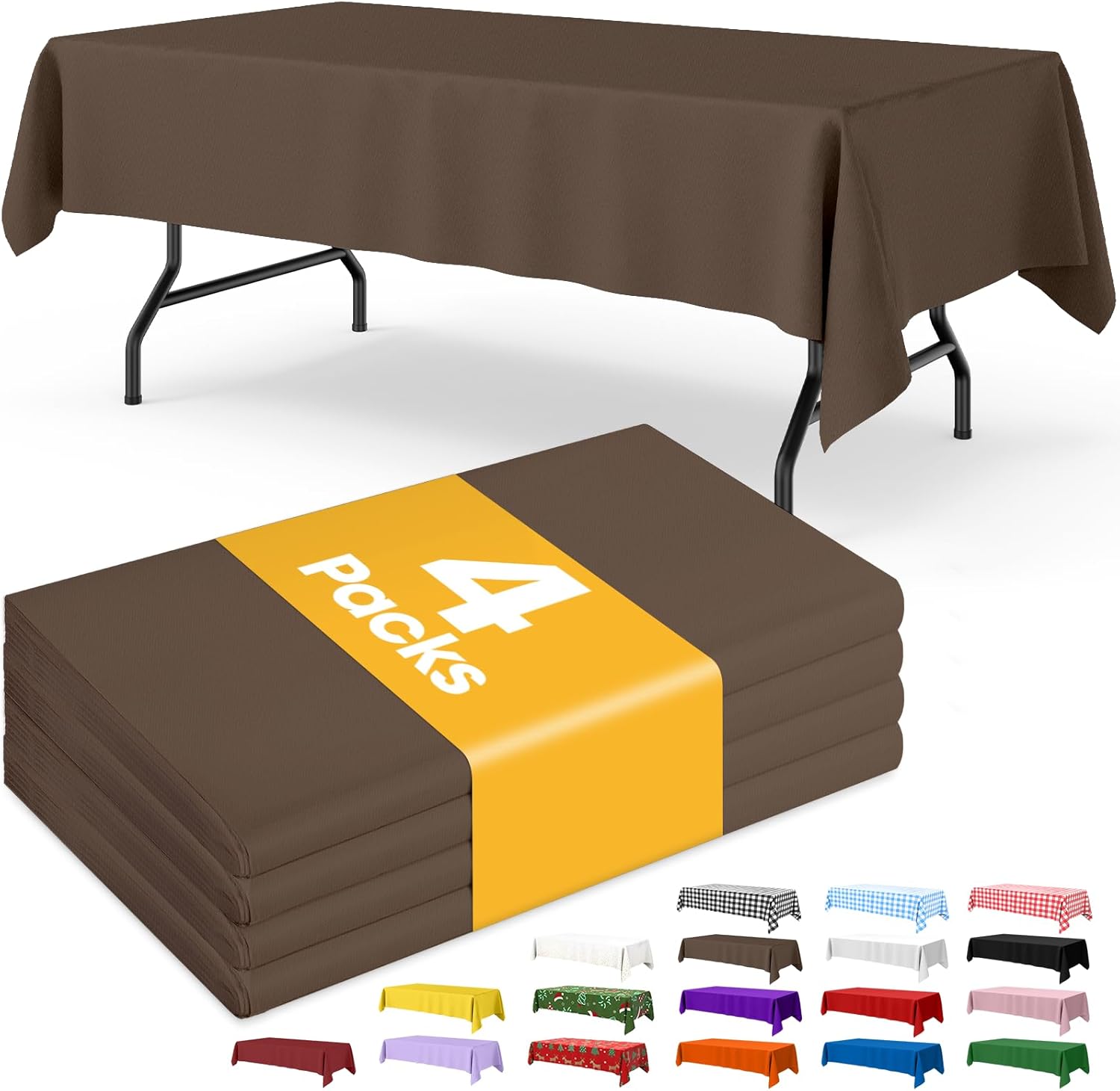 Niuara Brown Plastic Tablecloths - 4 Pack 54" × 108" Disposable Covers for Parties & Gatherings