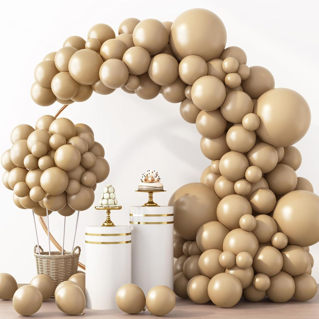 RUBFAC Vanilla Brown Beige Balloons - 129-Piece Neutral Boho Garland Kit for Weddings & Parties | 5-12 Inch Sizes