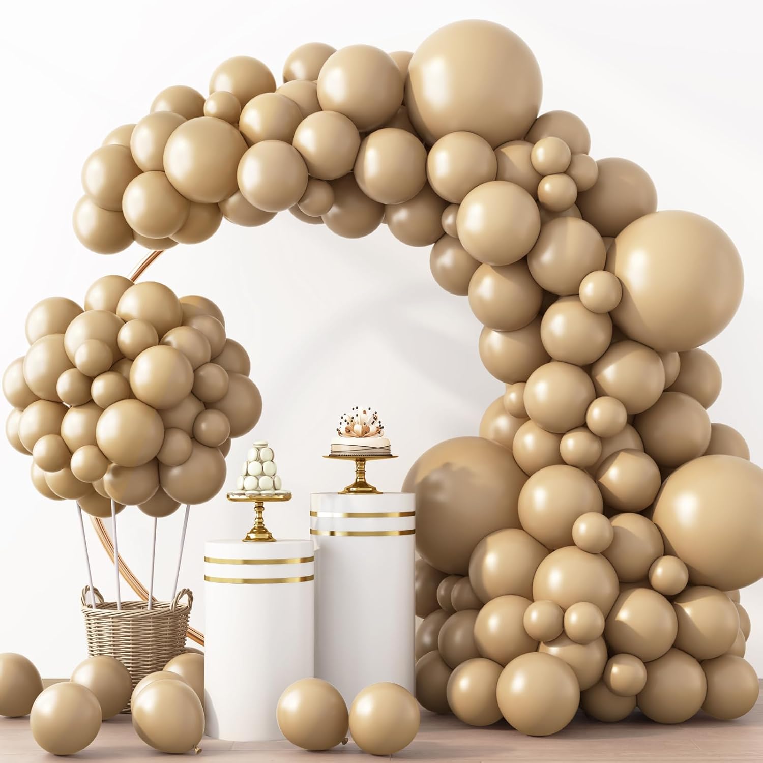 RUBFAC Vanilla Brown Beige Balloons - 129-Piece Neutral Boho Garland Kit for Weddings & Parties | 5-12 Inch Sizes