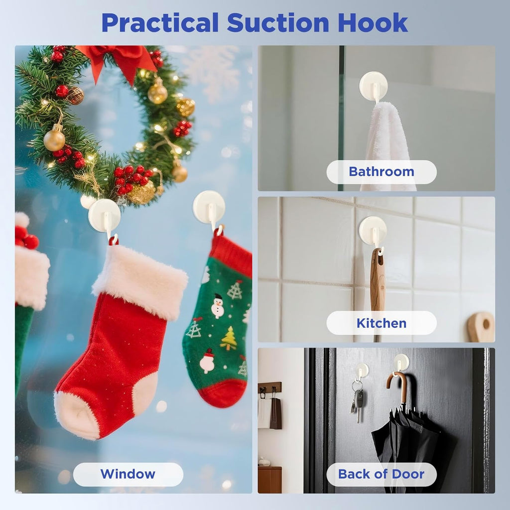 OUTXE Wreath Hanger - Upgraded Suction Cup Hook for Front Door & Windows | 4-Pack, White