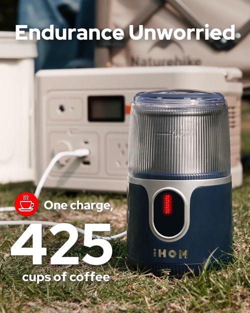 IHOM Cordless Coffee Grinder Electric - USB Rechargeable, 304 Stainless Steel Blade, 85 Grinds Per Charge, for Espresso, Spices, Home, Travel, Camping - Blue