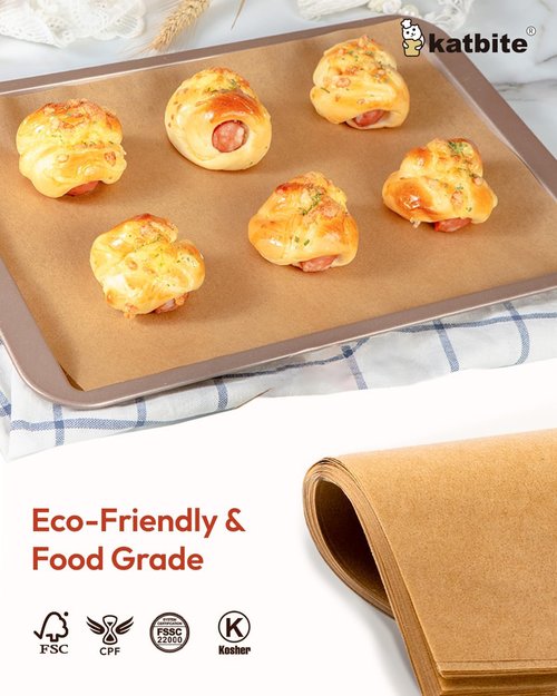 Katbite Parchment Paper Sheets - 16x24 Inch Non-Stick Precut Baking Paper | 100 Unbleached Sheets for Cooking & Grilling
