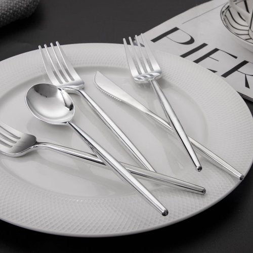 LIYH 102 Pcs Silver Plastic Silverware - Heavyduty Plastic Cutlery Set Disposable Utensils Flatware Set Knives Forks Spoons Disposable Cutlery Mothers Day