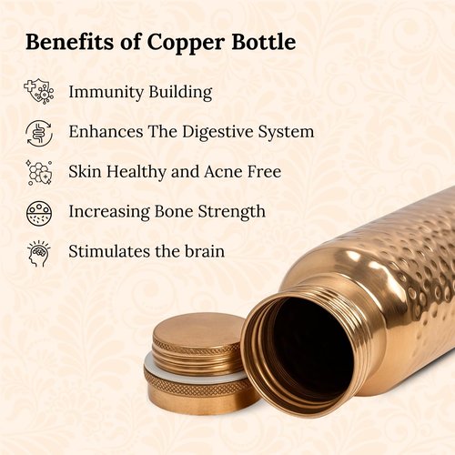 SuperGeneriX 34 oz Copper Water Bottle | Leakproof & Durable Metal | Lightweight & Reusable Tamba Bottle for Home, Office & Gym (Copper Hammered)