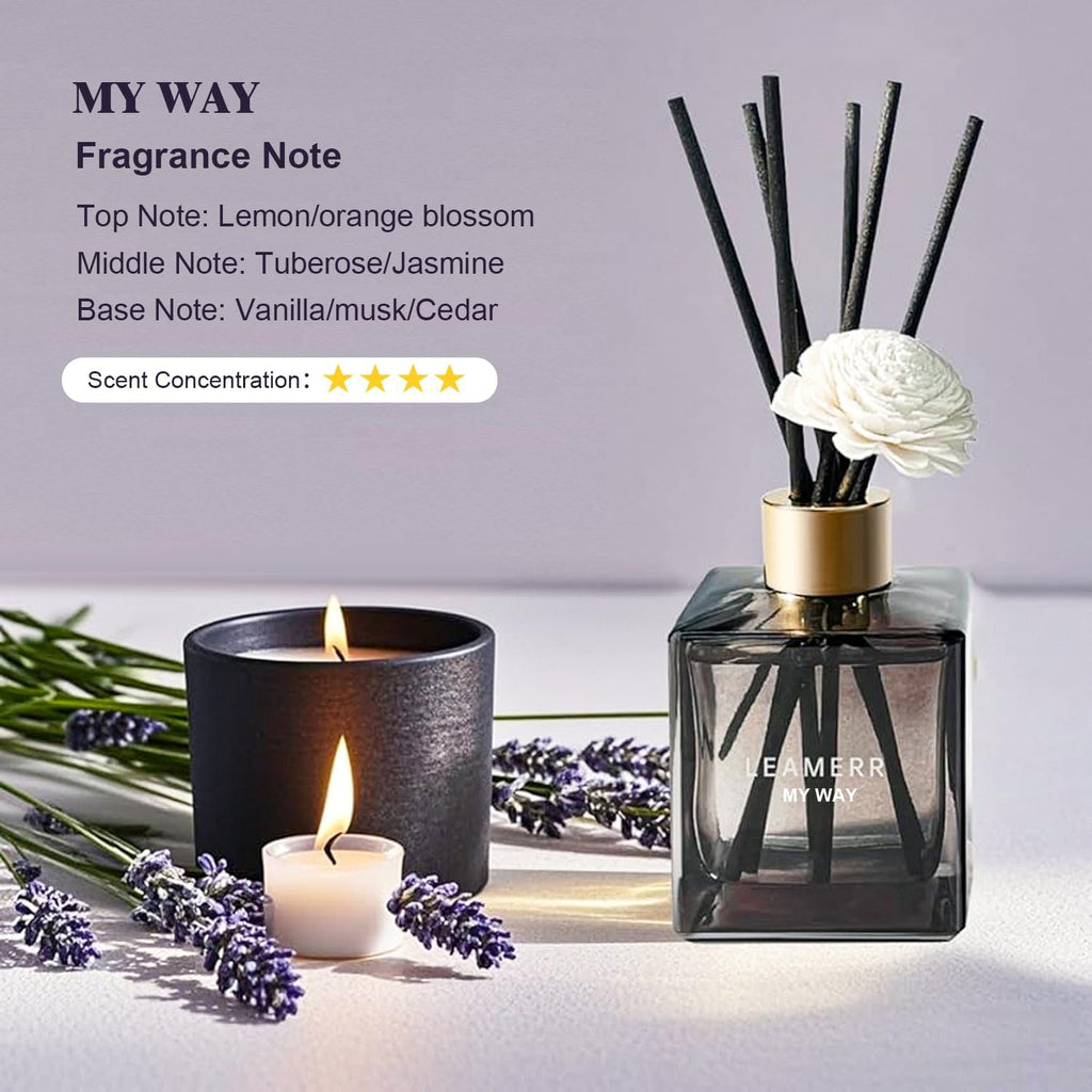My Way | Reed Diffuser Set - Long-Lasting Floral Fragrance 6.1 Fl Oz with 6 Reed Sticks for Home Decor