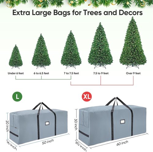 BALEINE Christmas Tree Storage Bag - Heavy Duty 900D Oxford Fabric, Extra Large with Dual Zippers (Grey)