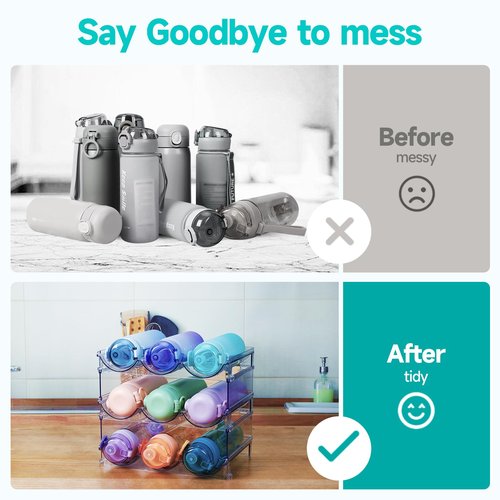 Sbosbo Water Bottle Organizer, Stackable Bottle Storage Rack, 3 Pack Water Bottle Holder for Kitchen Fridge Cabinet Organization and Storage