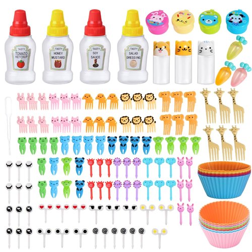 147 Pcs Condiment Squeeze Bottles Bento Lunch Box Accessories Cupcake Liners, Including Food Picks Mini Condiment Bottles Squeeze Bottles, Reusable Lunch Bento Box Accessories