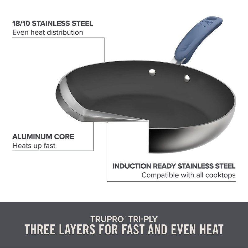 Zakarian by Dash 8" and 10" TruPro TriPly Nonstick Stainless Steel Fry Pan Set of Two