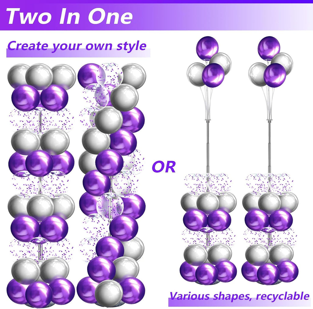 Skiennix Balloon Column Stand Kit - Adjustable 7 Feet Height with Balloons & String Lights | Purple