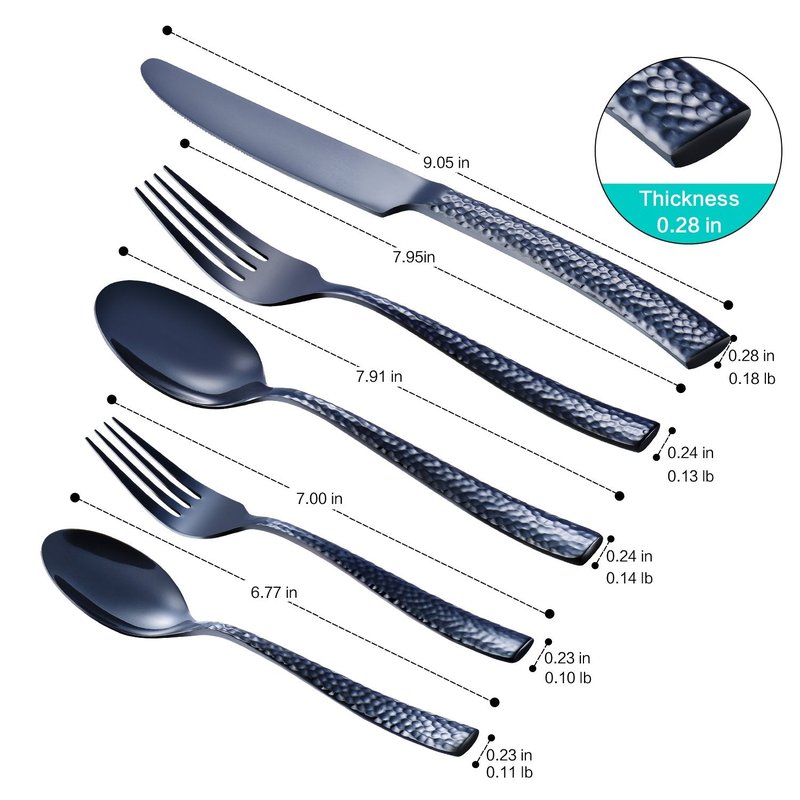 Flatasy Silverware Set Black Hammered Pattern Flatware Cutlery Stainless Steel Utensil 20 Pieces Spoons Forks and Knives Service for 4