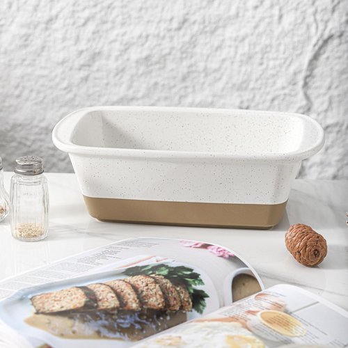 HVH Ceramic Loaf Pan for Baking Bread, 9 x 5 inch Baking Bread Loaf Pan, Rectangular Bread Pan, Bread Baking Pan for Cooking, Farmhouse Style (White)