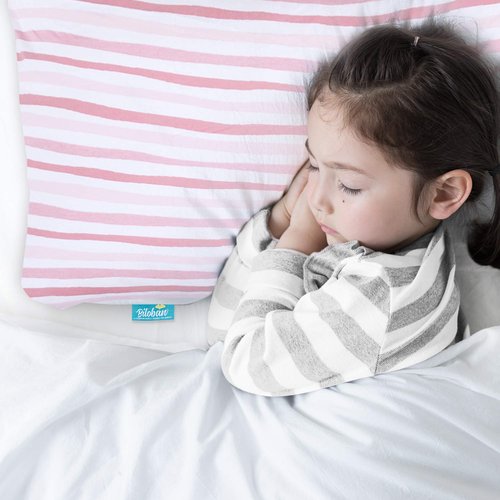Biloban Organic Cotton Toddler Pillowcase 2 Pack, (Pillowcase Only) Kids Pillowcases for Sleeping Fit Pillow Sized 13"x 18" or 14"x19", Envelope Travel Pillowcase for Girl Boy, Pink Heart & Pink Strip
