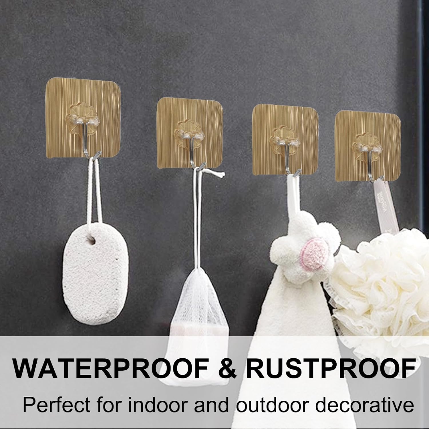 Skiennix Heavy Duty Adhesive Hooks - Waterproof Wall-Mounted Towel & Coat Hooks | 12 Pack, Max Load 15 lb