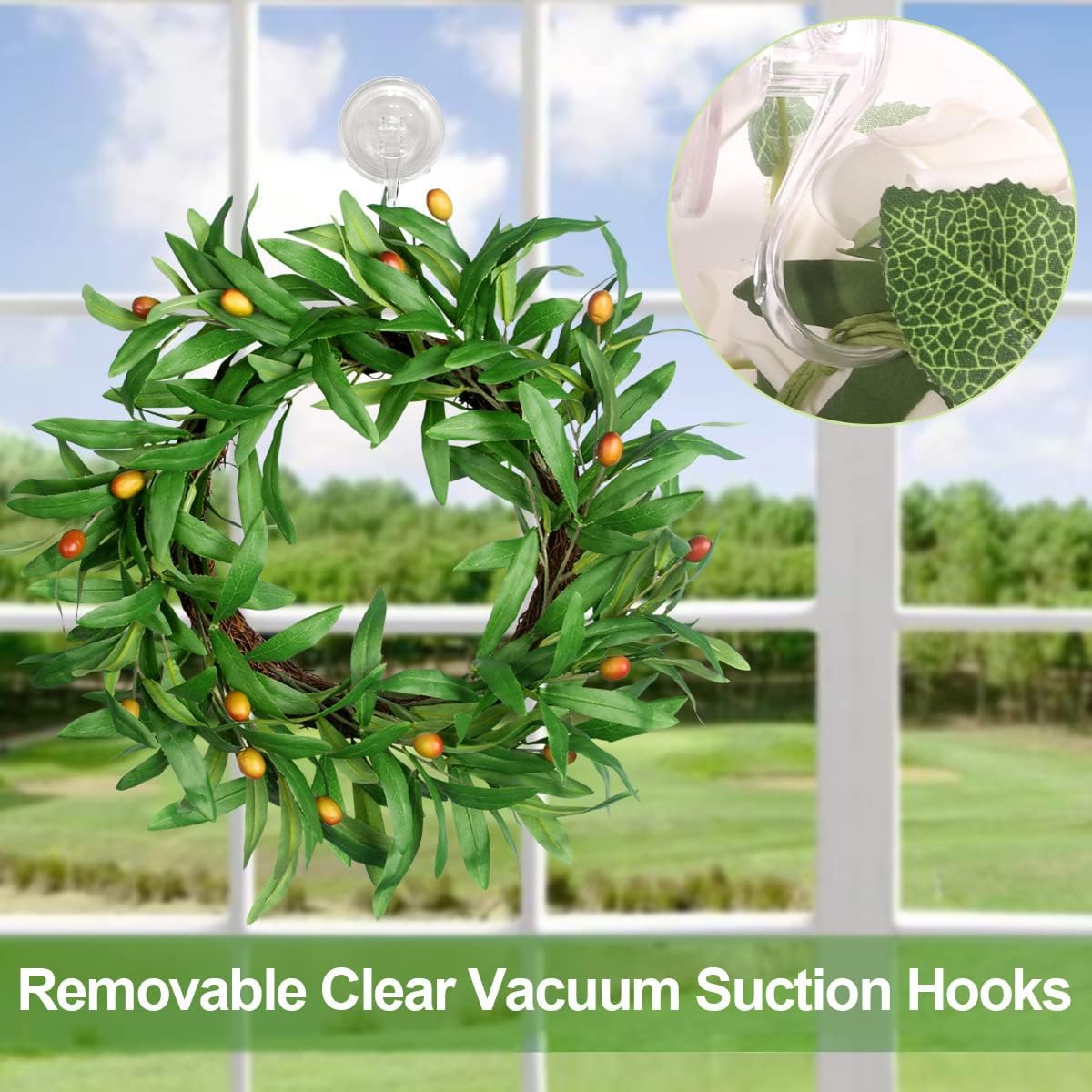 Skiennix 2 Pack Suction Cup Wreath Hanger - Large Clear Removable Hooks for Halloween & Christmas Decor