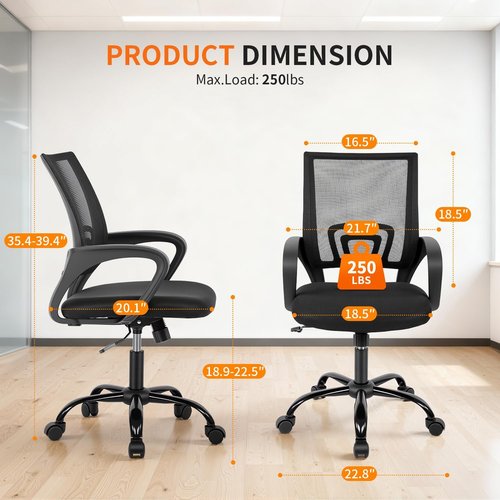 BestOffice Ergonomic Office Chair - Modern Mesh Desk Chair with Lumbar Support | Adjustable Rolling Stool (Black)