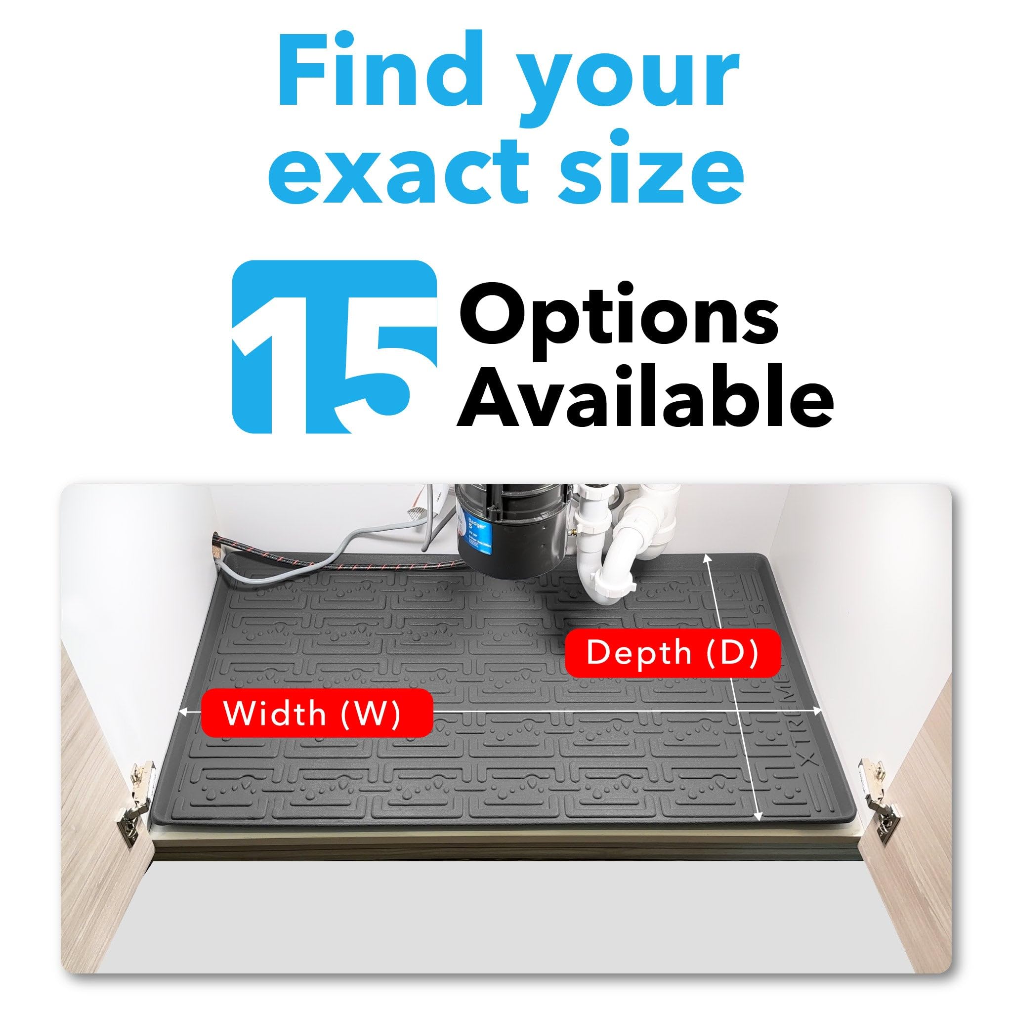 XTREME MATS Waterproof Undersink Mat (Gray 31" 1/4 x 22 1/4) Cabinet Base Liner for Kitchen & Laundry Cabinets Catches Leaks Prevents Damage Flexible Sink Driptray