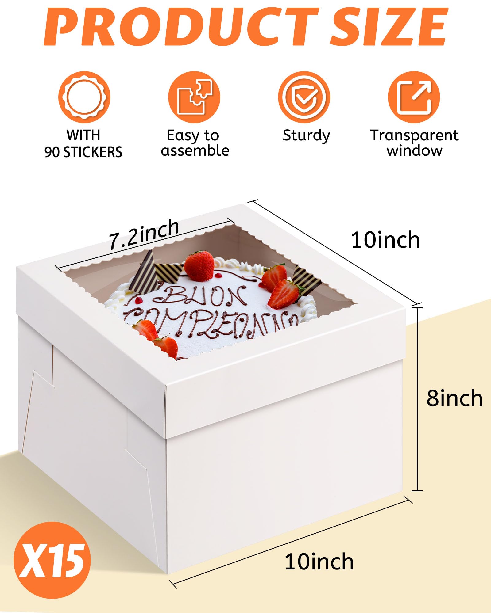 AZLTC Cake Boxes 10x10x8 Inch White with Window, Bakers Bread Box Containers for Dessert, Pastry, Cookie, Bento, Birthday, Wedding, Cake Decoration Supplies for bakery or Gift Giving (10X10X8)