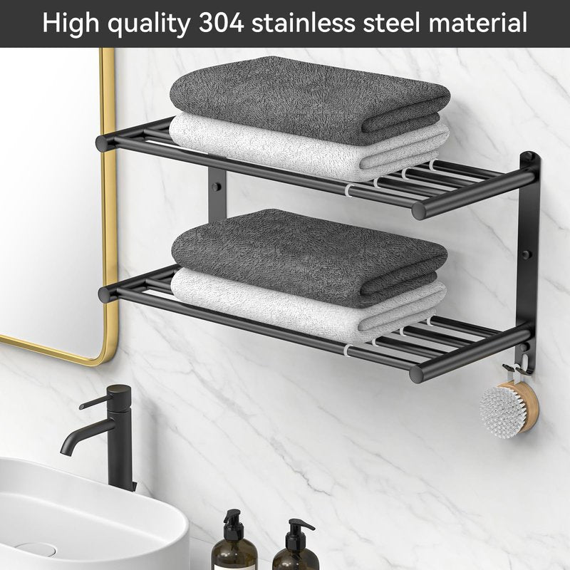 CAXIMSY Black Adjustable Towel Bar for Bathroom Wall Mount17-30.7inch Adhesive Shower Towel Rack Stainless Steel Bath Towel Holders for Toilet Kitchen Double Towel Hanger (Black Double Towel Rack)
