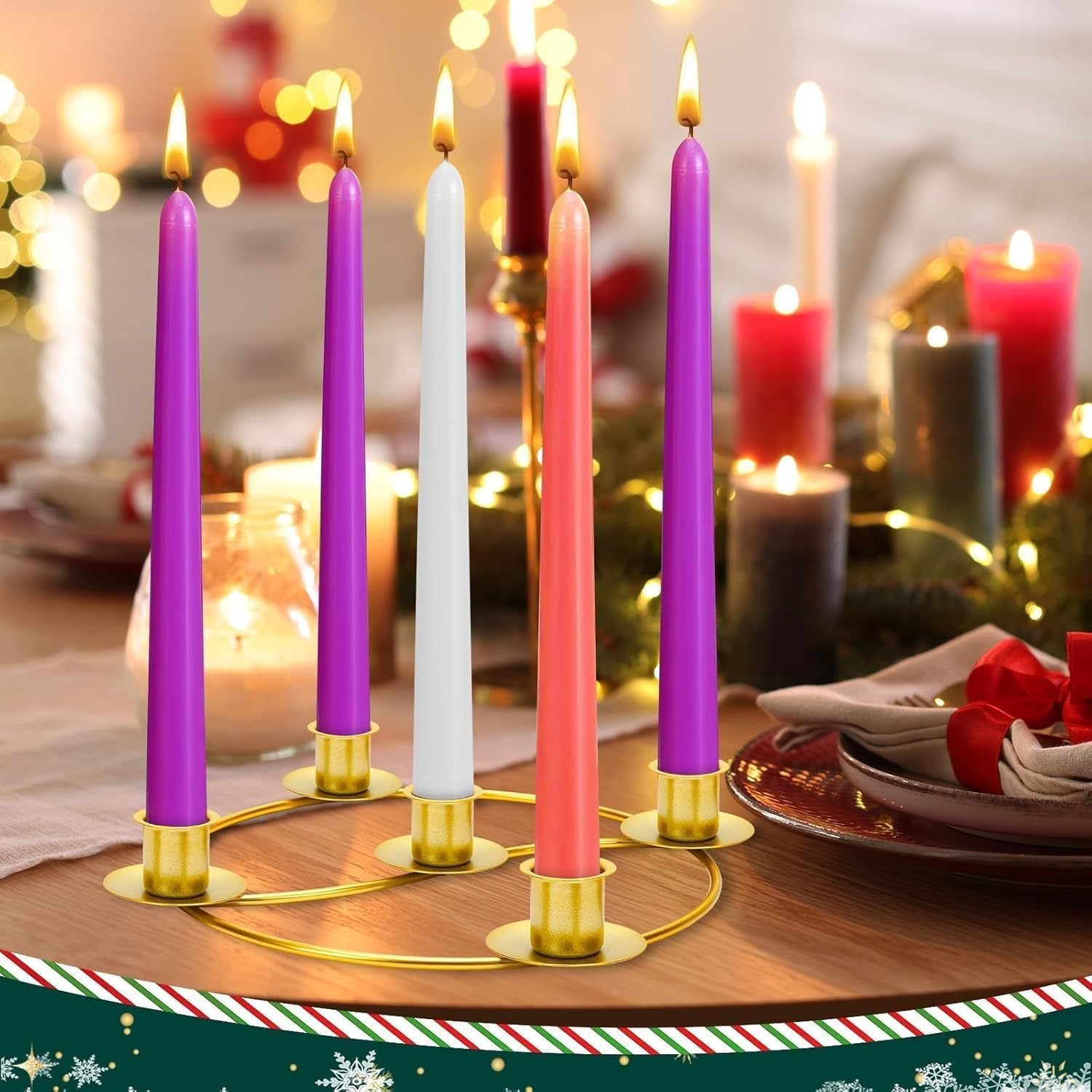 Regine Switzerland 2-Pack Christmas Advent Wreath Candle Holder - Gold Metal Rings for Holiday Decor