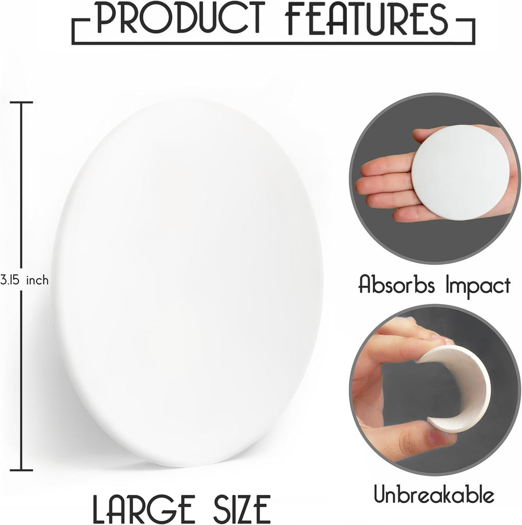 Skiennix Door Stoppers - Large 3.15" Silicone Wall Protectors | Strong Adhesive & Shock Absorbent - 4 Pack - White
