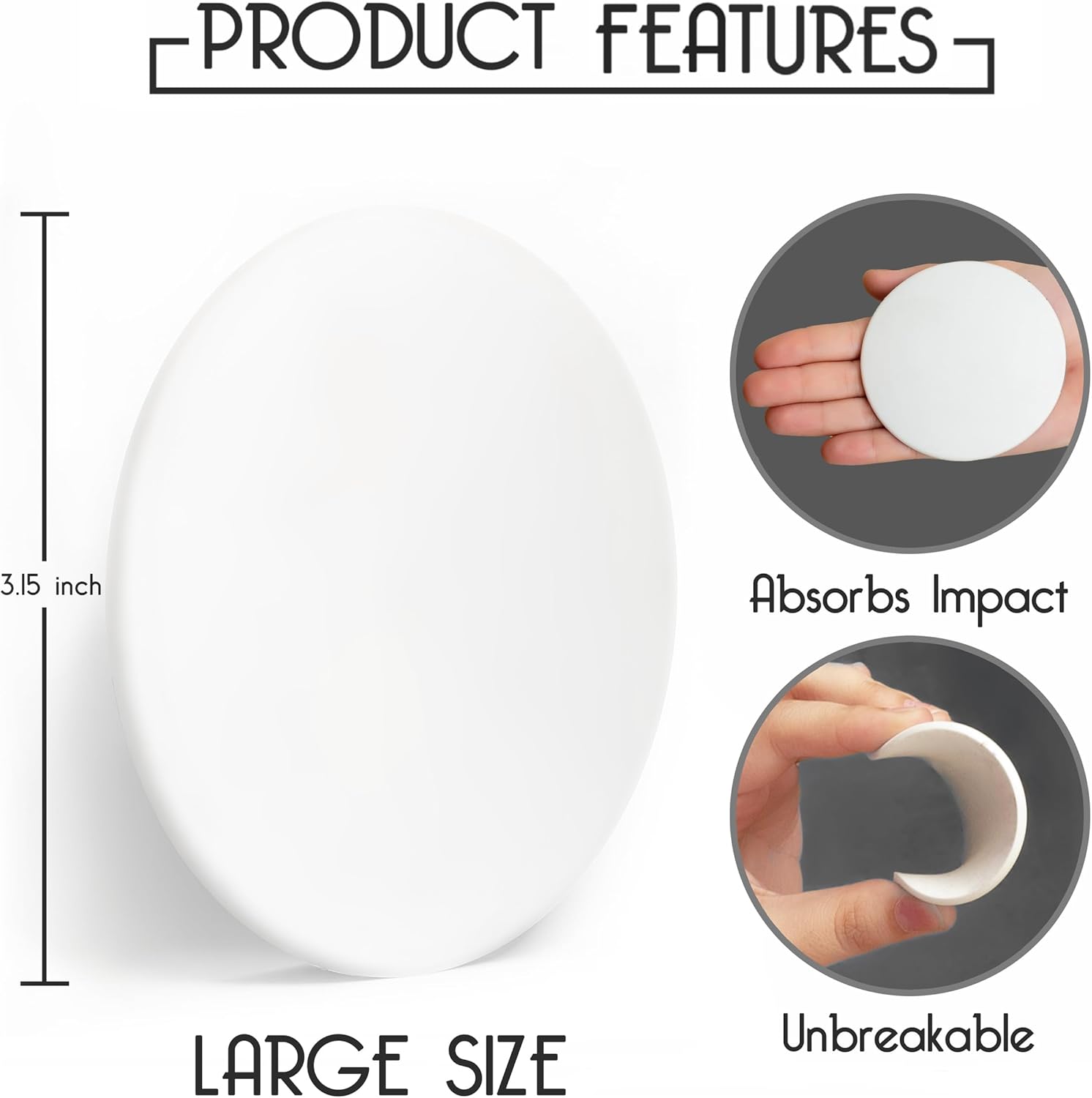 Skiennix Door Stoppers - Large 3.15" Silicone Wall Protectors | Strong Adhesive & Shock Absorbent - 4 Pack - White