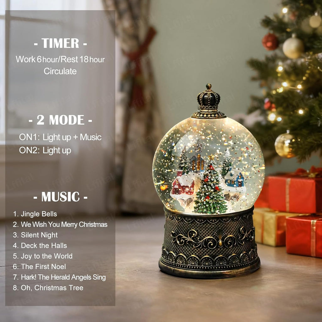 Regine Switzerland Christmas Snow Globe Lantern - Lighted Indoor Decorations with Music & Timer, Mountain Church Design