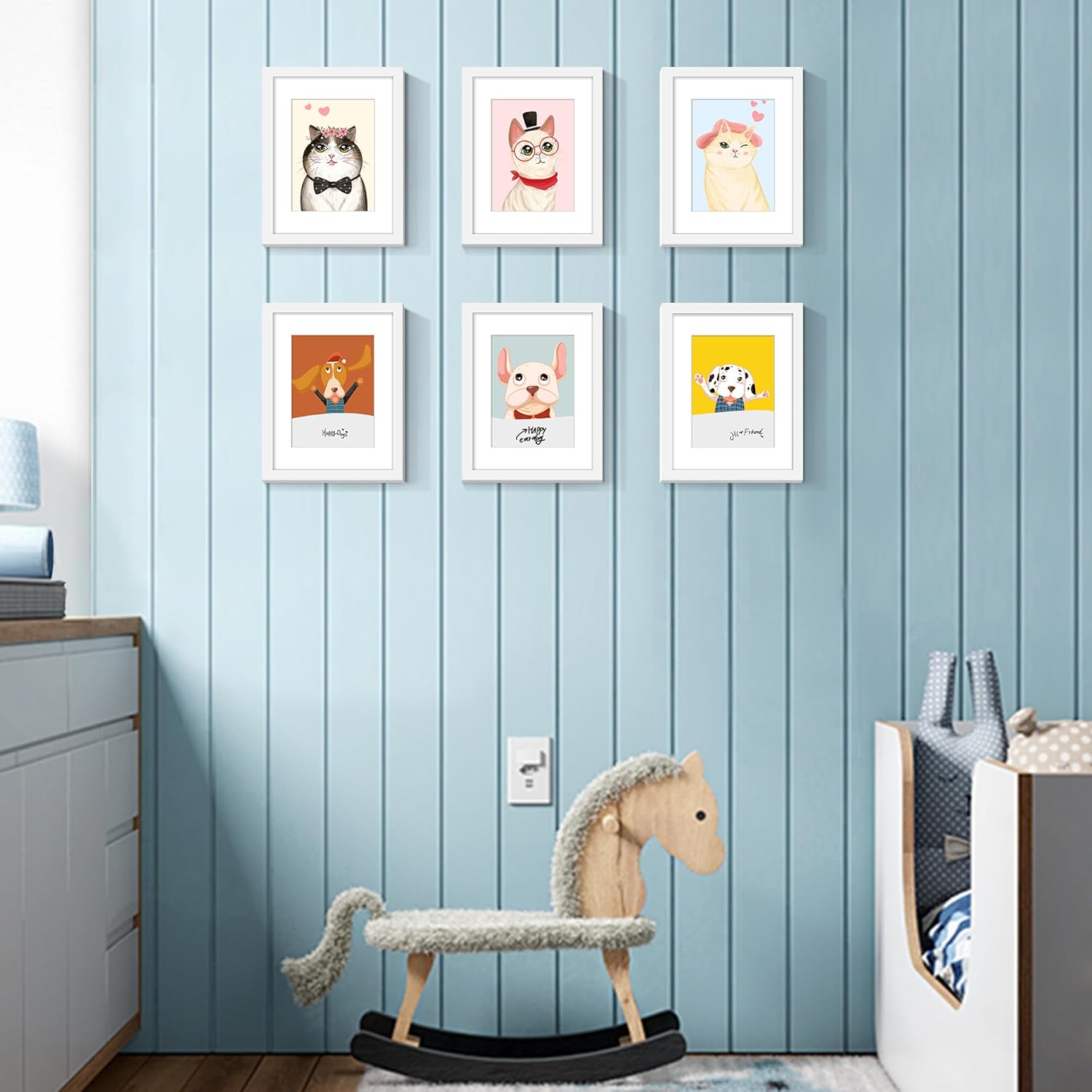 Upsimples 8.5x11 Picture Frame Set of 5 - Versatile Wall Gallery Frames in White for 6x8 or 8.5x11 Photos