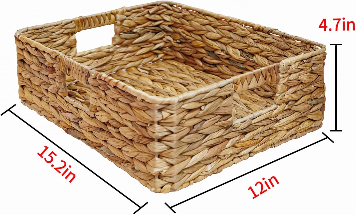 Water Hyacinth Storage Baskets by Rectangular | Woven Wicker Baskets for Shelves - 15.2” L x 12” W x 4.7” H