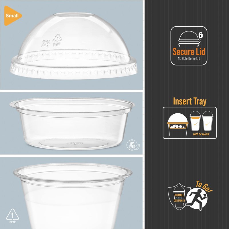 ELEGANT DISPOSABLES 9 oz Plastic Parfait Cups with 2 oz Inserts & Lids 50, Sets 9 OUNCE Yogurt Containers