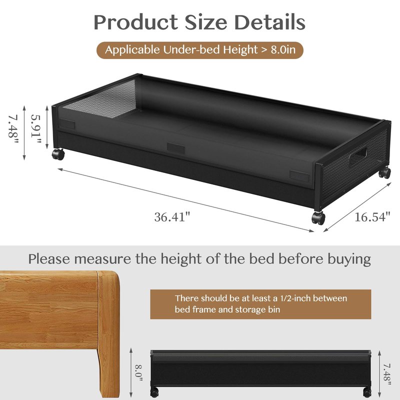 Futego Under Bed Storage with Wheels,2 Pack Under Bed Storage Containers with Clear Lids,Under the bed storage Organizer Bins, Large Rolling Under Bed Metal Drawer for Clothes,Shoes,Blankets