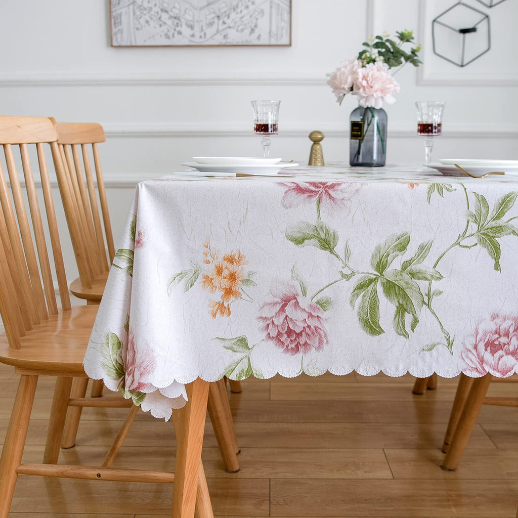 LIBERECOO Premium Floral Vinyl Tablecloth Set - Waterproof Oilproof PVC Table Cover for Rectangle Tables- Heavy-Duty Indoor/Outdoor Use (52" x 108“ Rectangular)
