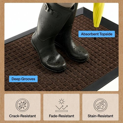 GORILLA GRIP Waterproof All-Season WeatherMAX Doormat - 72x24 Natural Rubber, Stain & Fade Resistant, Easy Clean
