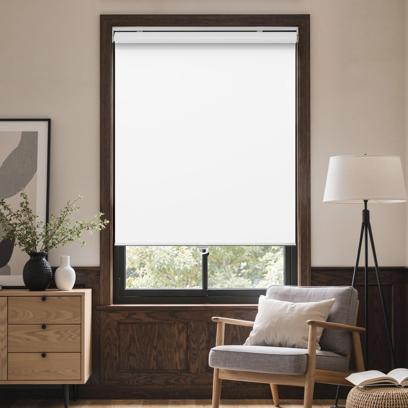 GENIMO 100% Blackout Roller Window Shades, Window Blinds Cordless with Thermal Insulated, UV Protection Fabric, Mini French Door Blinds for Home, Bedroom, Office, White, 46" W X 72" H