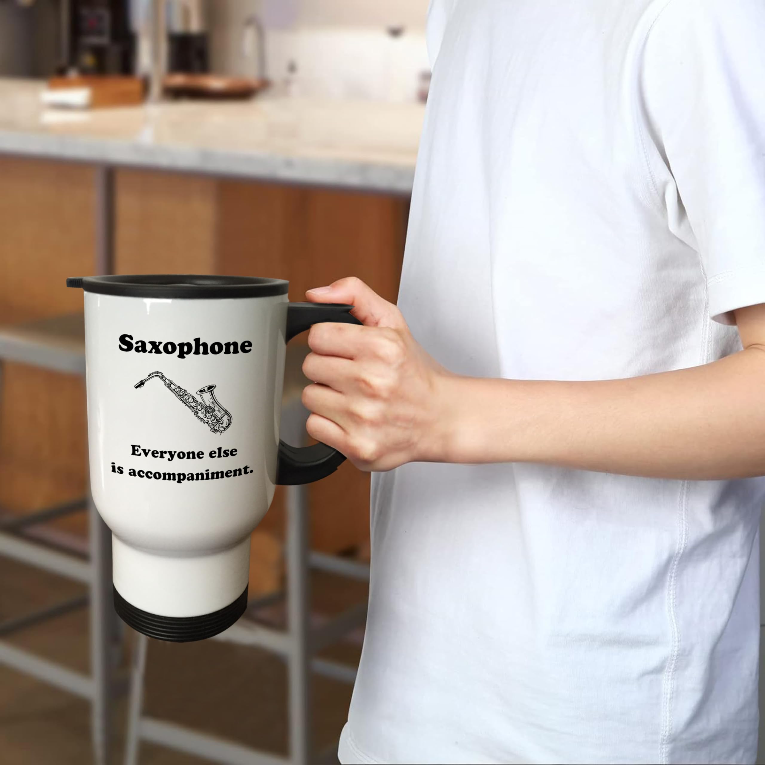 3dRose " Saxophone Everyone Else is Just Accompaniment Saxophone Musician Humor" Travel Mug, 14 oz, Multicolor