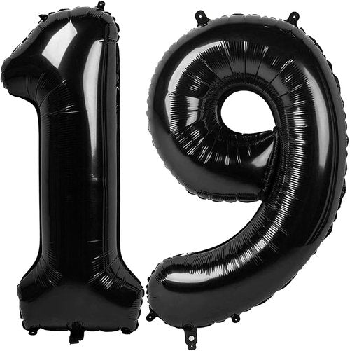**Skiennix 40-Inch Black Number 19 Balloon - Elegant Foil Birthday Decoration for Men & Women**