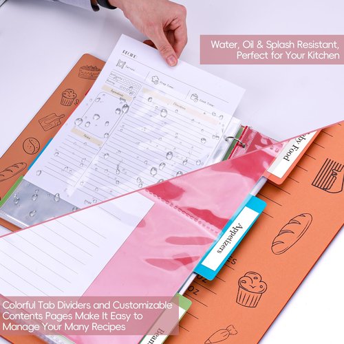 Recipe Binder with PU Leather Cover, Full Page Recipe Book to Write in Your Own Recipes, 8.5x11 3 Ring Recipe Journal with Plastic Sleeves, Blank Cards, Dividers, Labels & Stickers