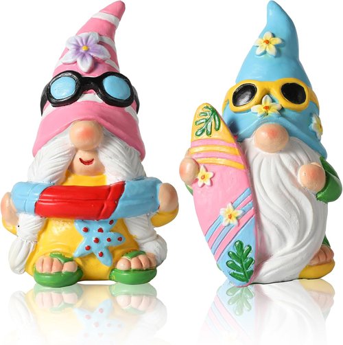 iStatue Pool Gnomes - 2PCS Funny Hand-Painted Resin Statues for Beach Decor | Summer Garden Gifts