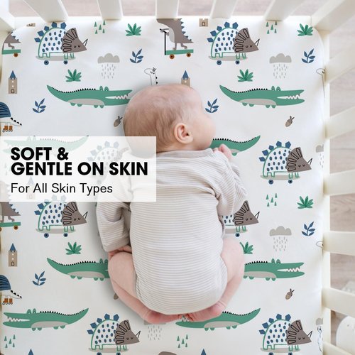 Little Grape Land Crib Sheets - Super Soft 4-Pack for Boys & Girls | Neutral Truck & Alligator Designs