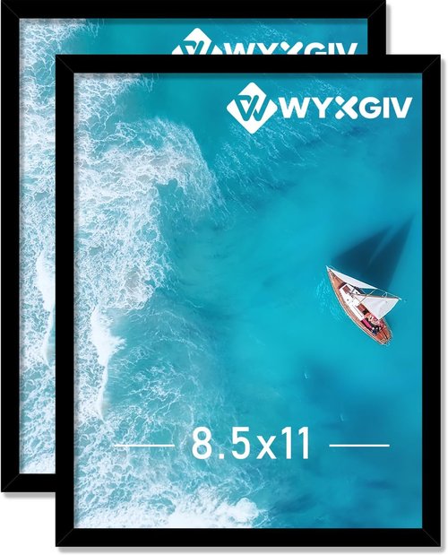 8.5x11 Picture Frame Set of 2 - Durable Black Frames with High-Clarity Plastic Display | Horizontal/Vertical
